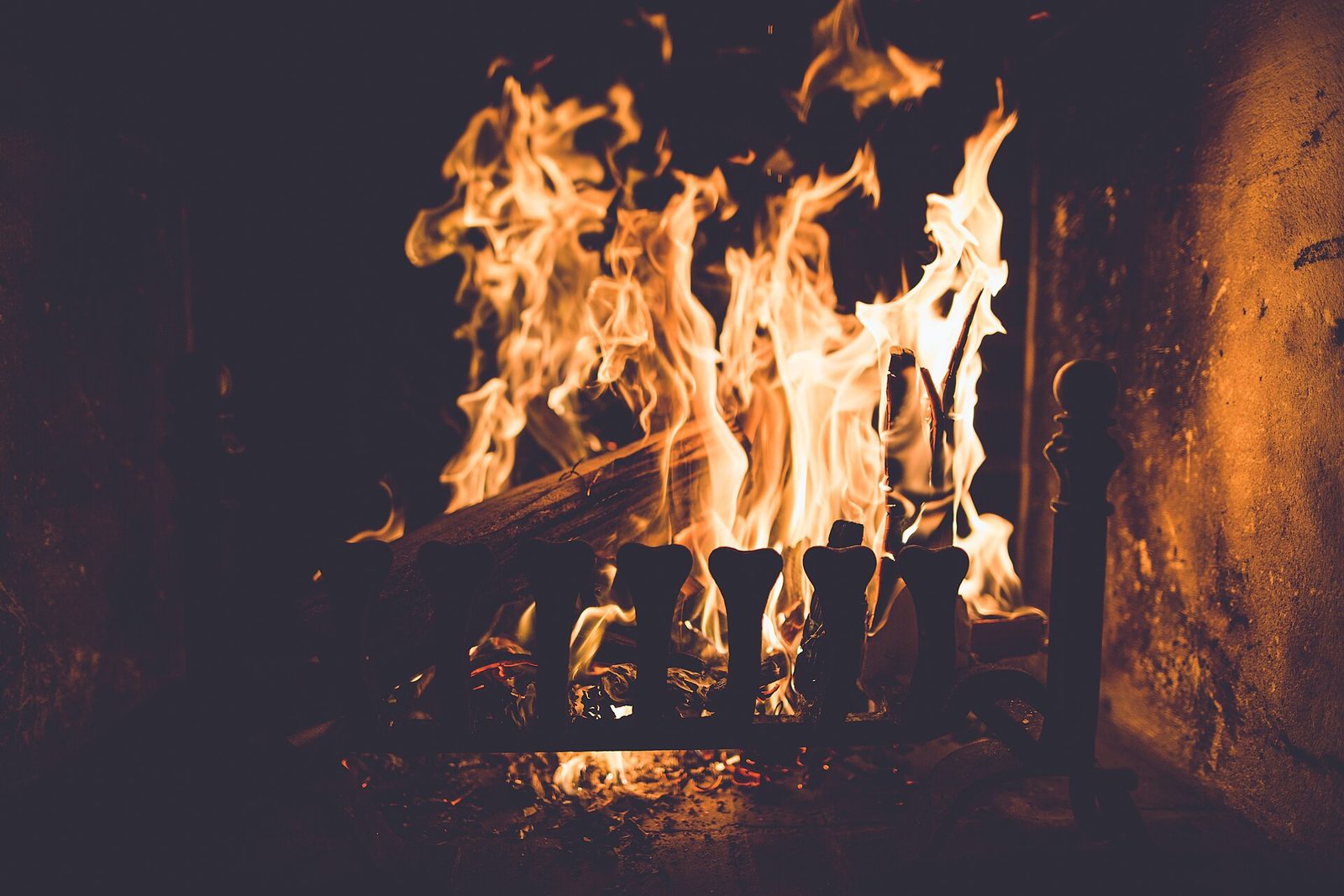 Logs crackling in the fireplace